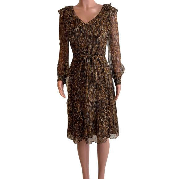Carolina Herrera Dresses & Skirts - Carolina Herrera Dress Womens 6 Silk Animal Print Ruffle Tie Waist Knee Length